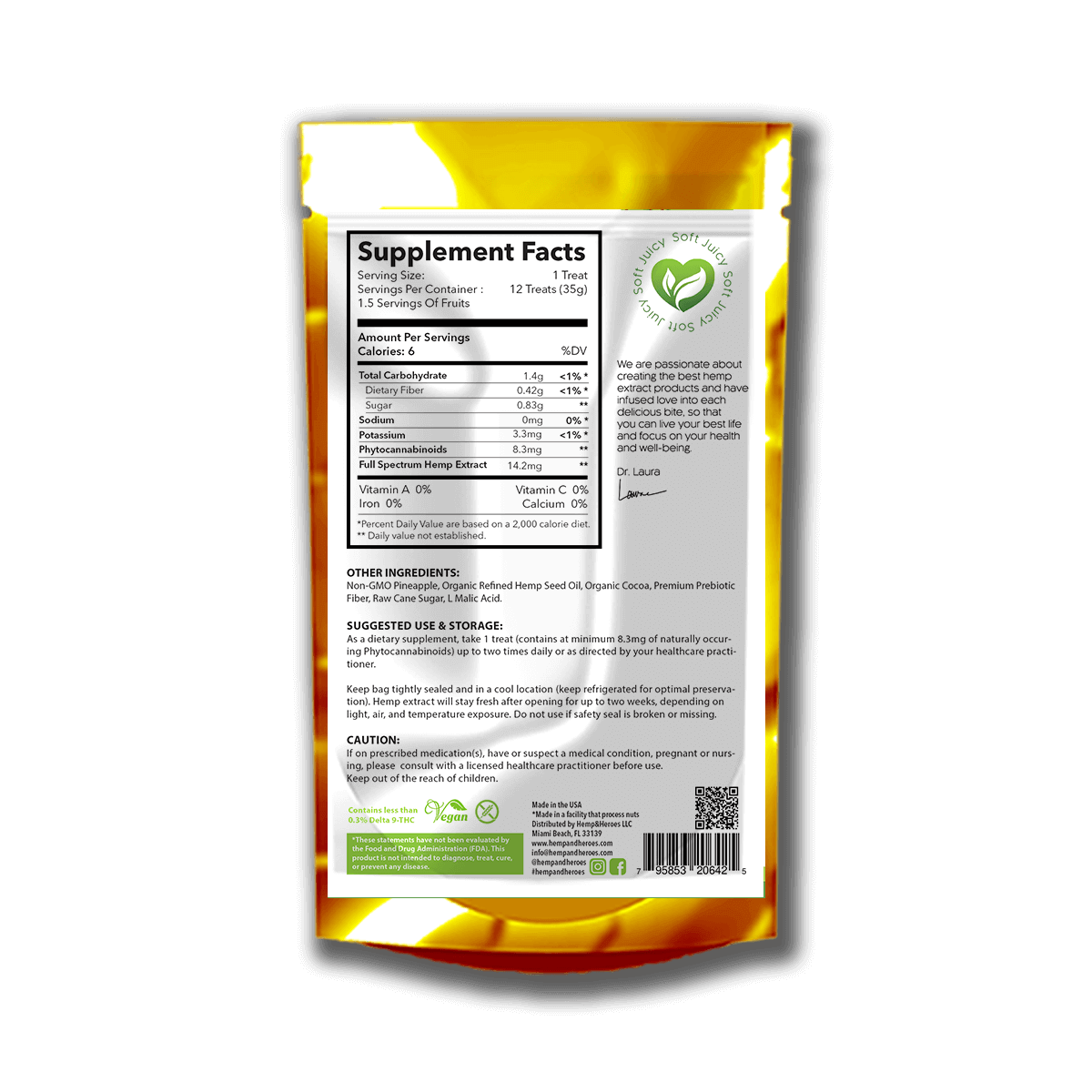 Hemp Extract with CBD Edibles 100mg | Pineapple & Cocoa (12 pieces) - Image 2