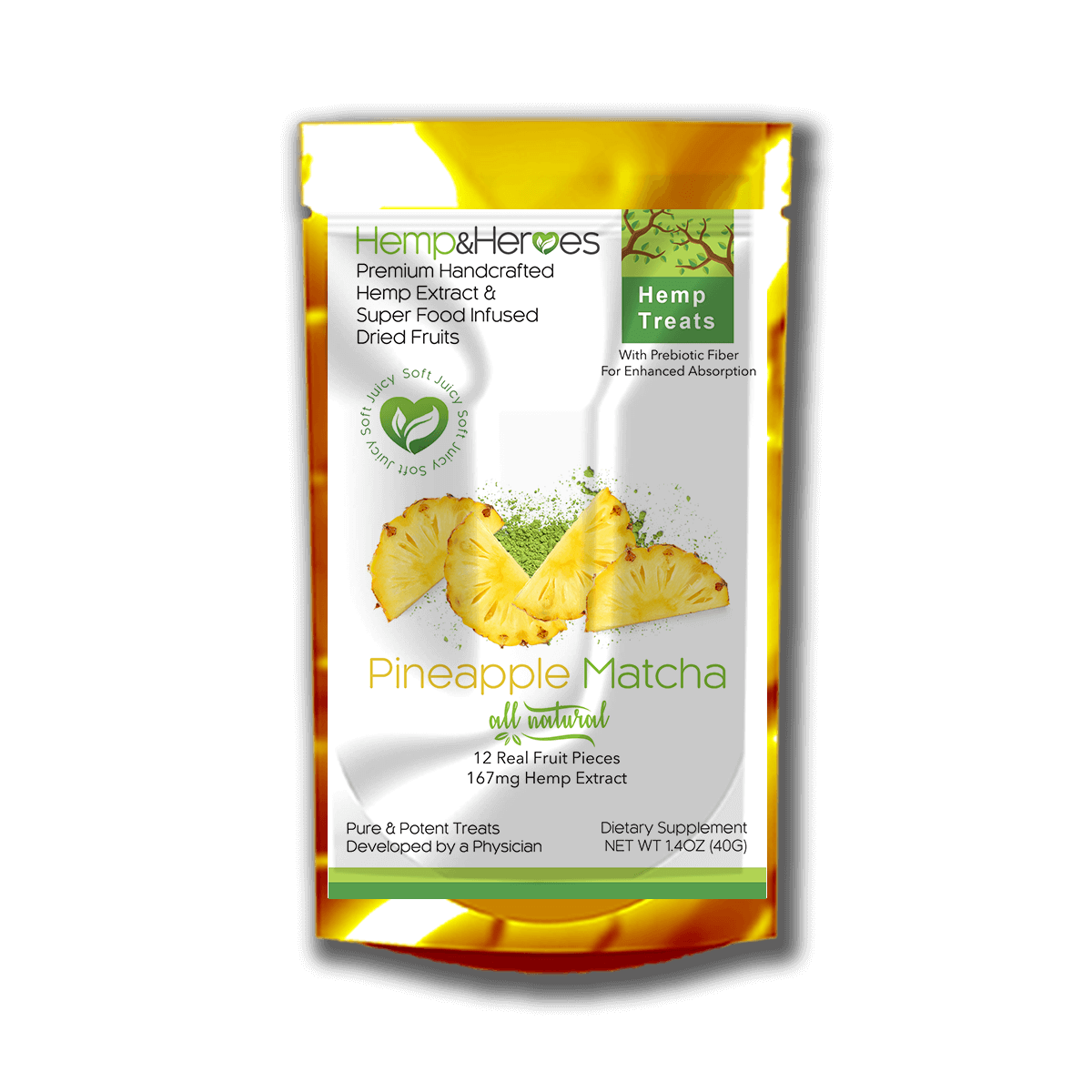 Hemp Extract with CBD Edibles 100mg | Pineapple & Matcha (12 pieces)