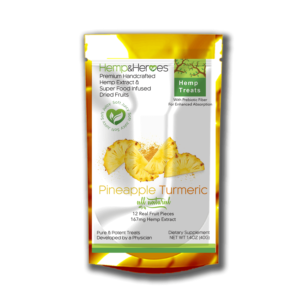 Hemp Extract with CBD Edibles 100mg | Pineapple & Turmeric (12 pieces)